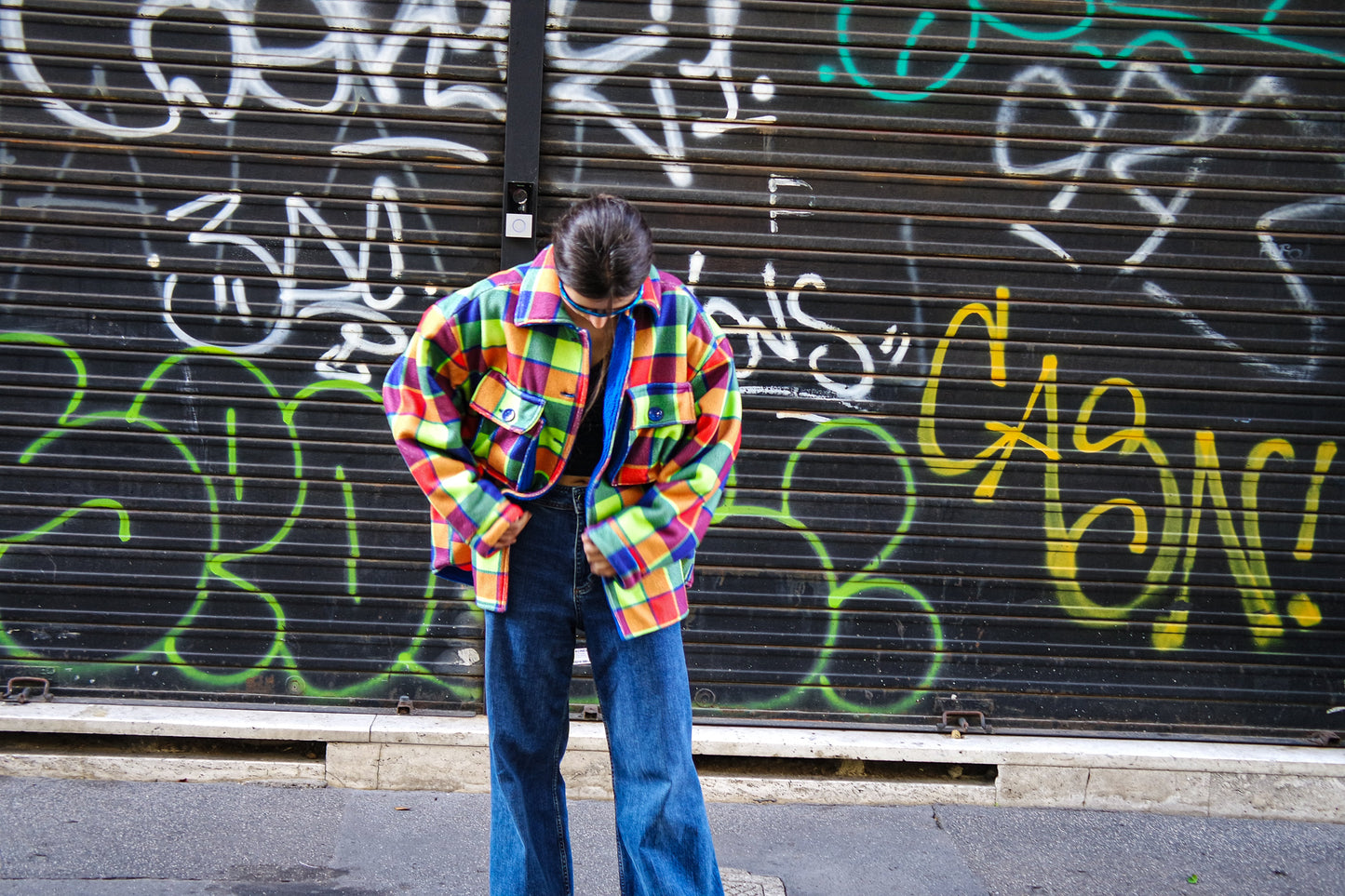 NEON TARTAN Shirt-Jacket — DDWP × Cosmos Baby Capsule