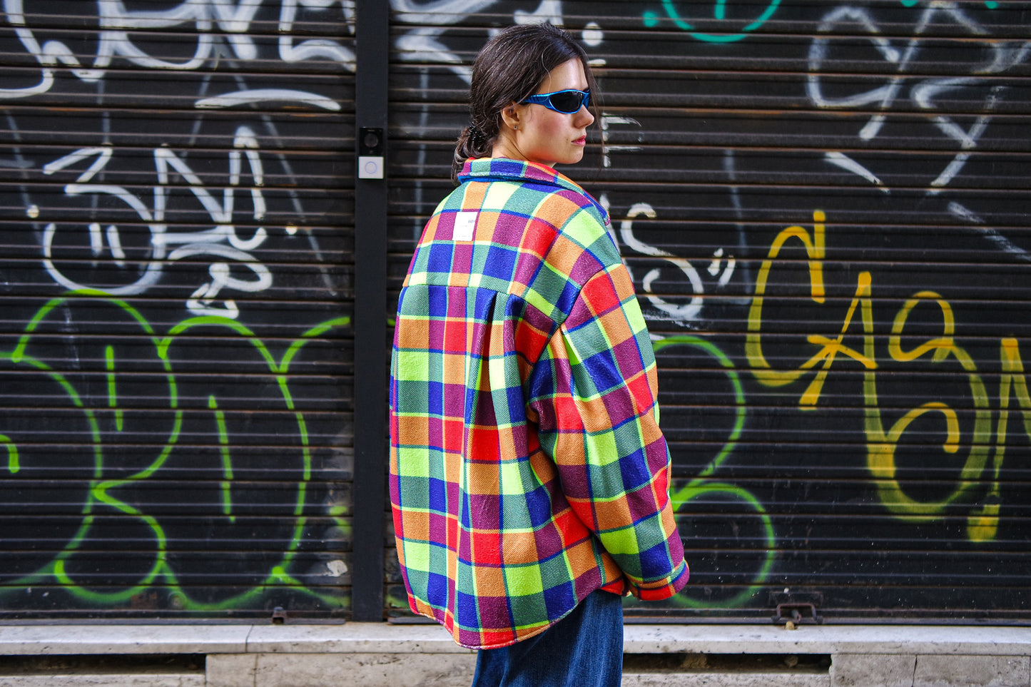 NEON TARTAN Shirt-Jacket — DDWP × Cosmos Baby Capsule