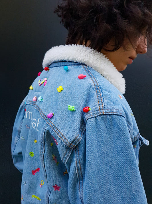 🌈 STICKERS Denim Jacket — DDWP × Cosmos Baby Capsule