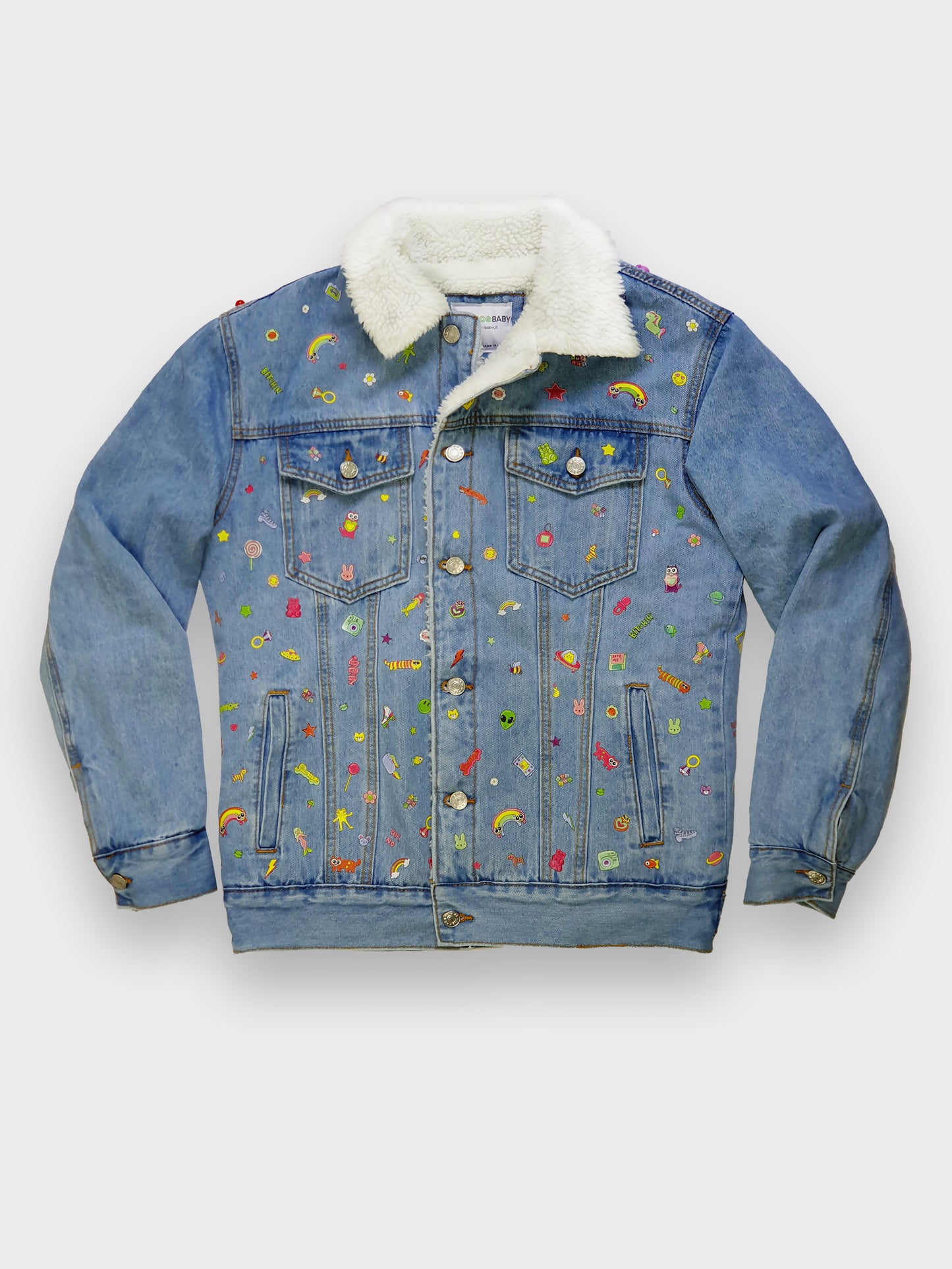 🌈 STICKERS Denim Jacket — DDWP × Cosmos Baby Capsule